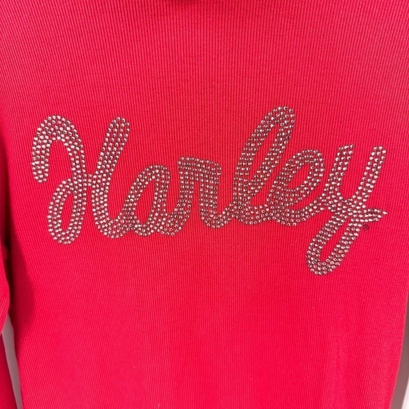Harley Davidson Turtleneck Womens Medium Rhinestone Logo Ribbed Stretch Biker - Picture 2 of 7
